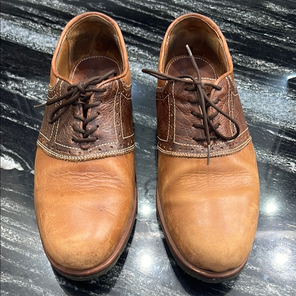 Brown Leather Oxford Shoes with Saddle Design